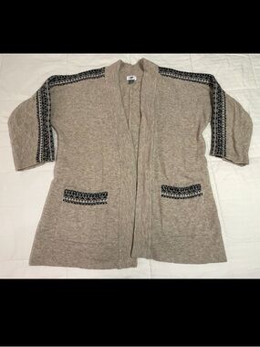 Old Navy Aztec Open Front Long Line Cardigan Oatmeal Tan Black Women Large